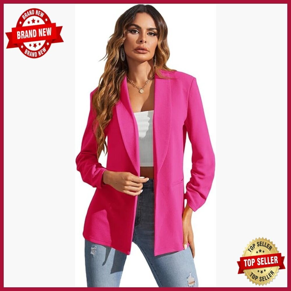 Long Sleeve Open Front Blazer Casual Office Jacket Stretch Fabric